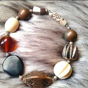 Glass & Brassy Multitextural Beaded  Bracelet